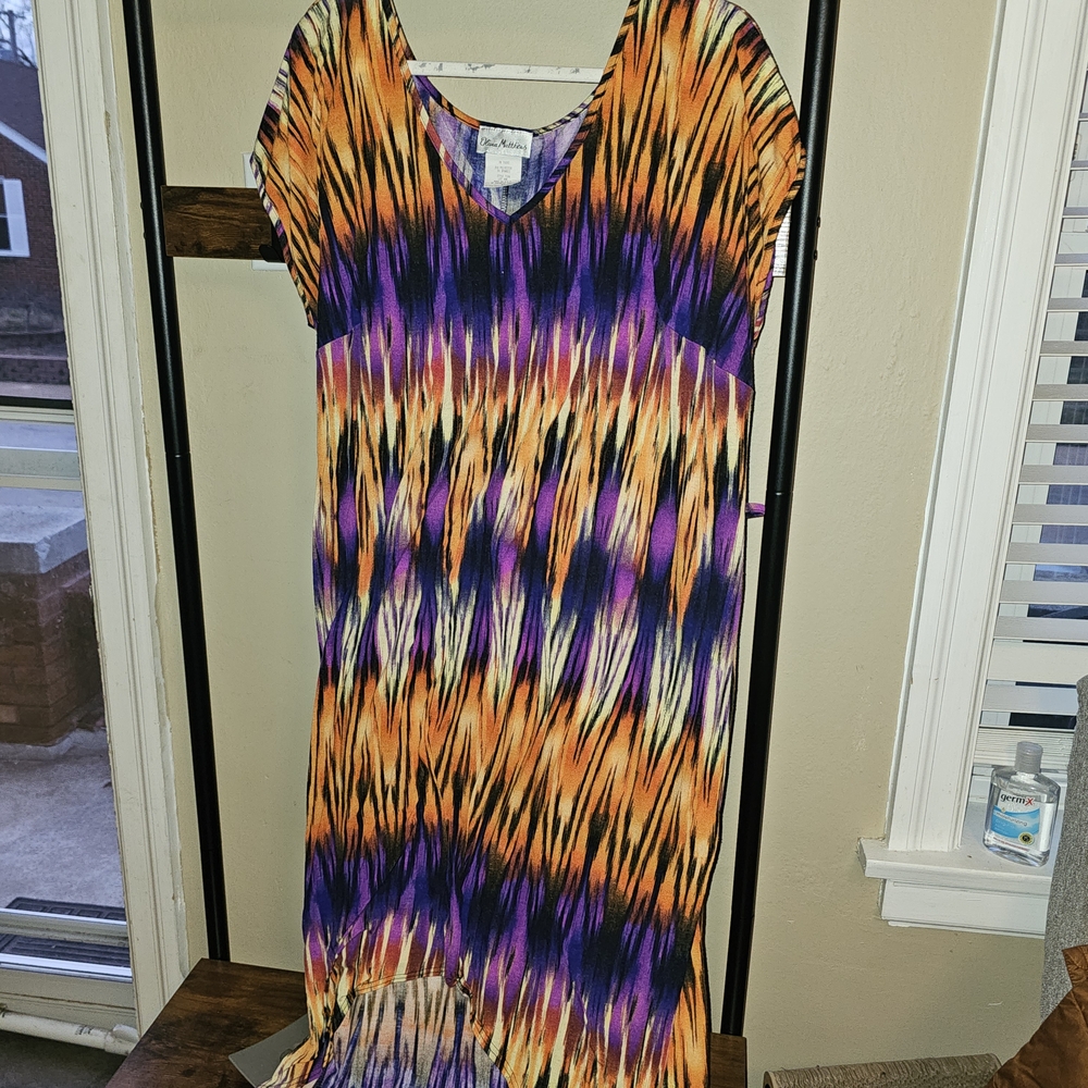 Olivia Matthews Orange & Purple Wave-Print Maxi Dress